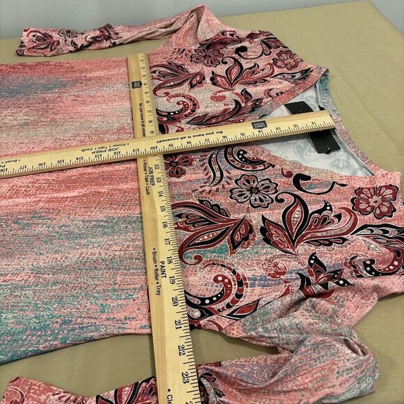 Lily By Firmiana Women Summer Tunic XL Long Sleeve V-neck Collarless Floral - Picture 7 of 10